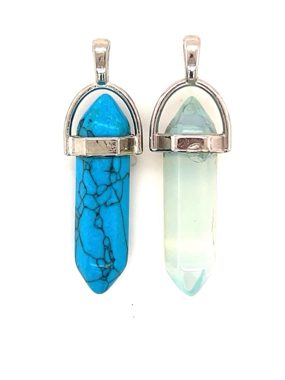 Blue Turquoise & Opalite Point Pendant Set